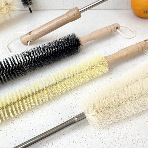 2 pcs 28''/ 72 cm Extra Long Nylon Brushes Set (Yellow), Wood Handle, Bendable, Bathroom Kitchen Cleaning Brush, Dryer Lint Remover Brush, for Radiator, Dryer Vent, Bathtub, Refrigerator, Pipe