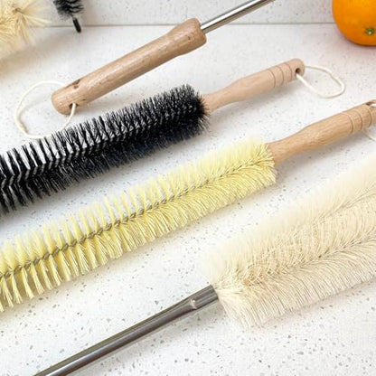 2 pcs 28''/ 72 cm Extra Long Nylon Brushes Set (Yellow), Wood Handle, Bendable, Bathroom Kitchen Cleaning Brush, Dryer Lint Remover Brush, for Radiator, Dryer Vent, Bathtub, Refrigerator, Pipe