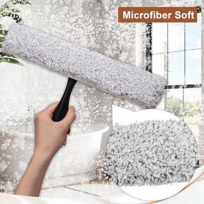 Shower Squeegee for Glass Doors & Microfiber Scrubber Kit 11Inch Window Washing Tools with Non-Slip Handle and Adhesive Hook - color: Black+grey