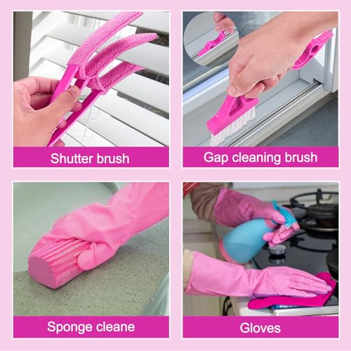 CALBEAU Ceiling Fan Cleaner Duster with 60 inch Extension Pole, Dusters for Cleaning High Ceiling Fan Blades, Dusters Kit with Storage Bag, Cleaning Tools for Families (13pcs) - color: Pink