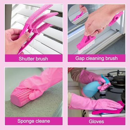 CALBEAU Ceiling Fan Cleaner Duster with 60 inch Extension Pole, Dusters for Cleaning High Ceiling Fan Blades, Dusters Kit with Storage Bag, Cleaning Tools for Families (13pcs) - color: Pink