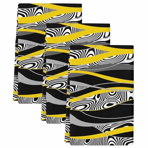 Yellow Black Stripes Kitchen Towels Set of 3,Absorbent Microfiber Soft Dish Hand Tea Bath Towel,Modern Grey Ombre Abstract Striped Quick Dry Cleaning Cloth Washclothes for Bathroom Hotel Spa 18"x28" - color: Yellow, size: 3 PCS-18 x 28in