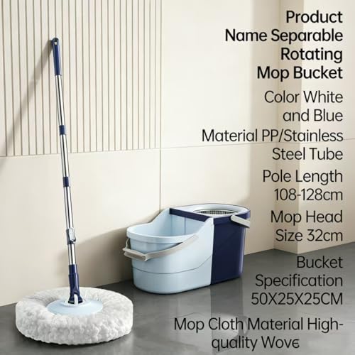 360° Spin Mop & Bucket System with 4 Microfiber Mop Pads | Detachable 2-in-1 Bucket, Efficient Floor Cleaning, For All Hard Floors - color: Blue