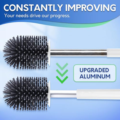 BOOMJOY Toilet Brush and Holder Set, Silicone Toilet Bowl Cleaner Brush, Bathroom Cleaning Bowl Kit with Tweezers, Bathroom Accessories with Aluminum Handle - White - color: White