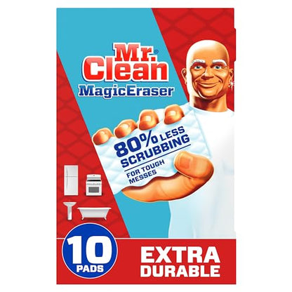 Mr. Clean Magic Eraser Sponge, All Purpose Cleaner, Cleaning Scrubber, Wall, Sneaker, Kitchen, Bathroom, Shower, Melamine Sponge, Pads, Extra Durable, 10ct