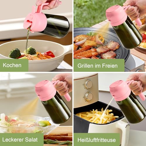 YARRAMATE 16oz/470ml Dark Green Oil Sprayer for Cooking with Stickers, Food-grade Premium 2 in 1 Olive Oil Dispenser Bottle for Kitchen Gadgets, Air Fryer, Salad, Frying, BBQ (Pink) - color: 07_Pink