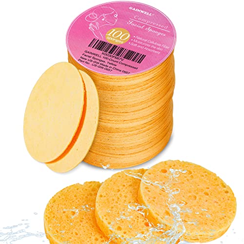 GAINWELL 100PCS Compressed Facial Sponges, Cleansing, for Personal Spa Esthetician Use - color: Yellow, size: 100 Count (Pack of 1)
