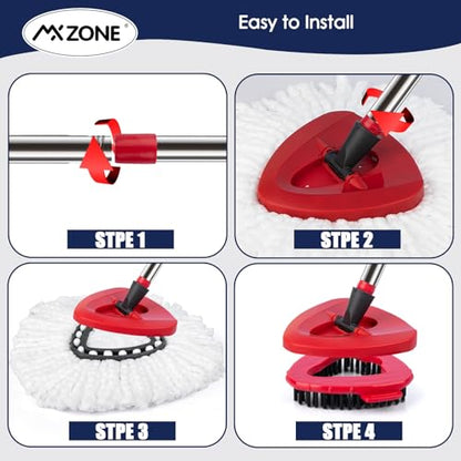 Spin Mop Head Replacement Handle Compatible with O Cedar EasyWring 1-Tank System, 4 Mop Replace Heads, 1 Mop Handle, 1 Base and 1 Scrub Brush Combo Set - size: 7pcs 1-Tank Mop Set