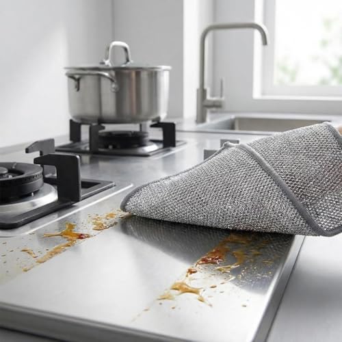 Metal Dish Cloth，7 Pack Metal Dish Cloth, Non Scratch & Odor Steel Wool Scrubber | Reusable & Multipurpose Wire Dishwashing Rag for Wet & Dry Cleaning | Safe for Stove Tops & Nonstick Cookware