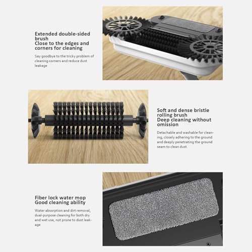 Floor Sweeper, 2-in-1 360° Rotating Hand Push Sweeper, High Efficient Carpet Sweeper with Long Handle, Hanging Manual Vacuum Sweeper for Home Office, Push Sweeper, STANDARD, White