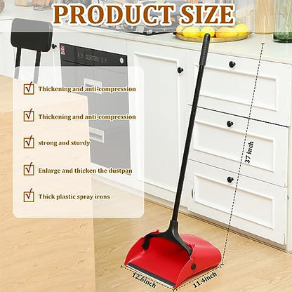 Weewooday 8 Pieces Commercial Lobby Dustpan Plastic Upright Dust Pan with Long Handle Metal Upright Dustpan Heavy Duty for Restaurants Commercial Lobby Garage Home and Outdoors Use (Red) - color: Red