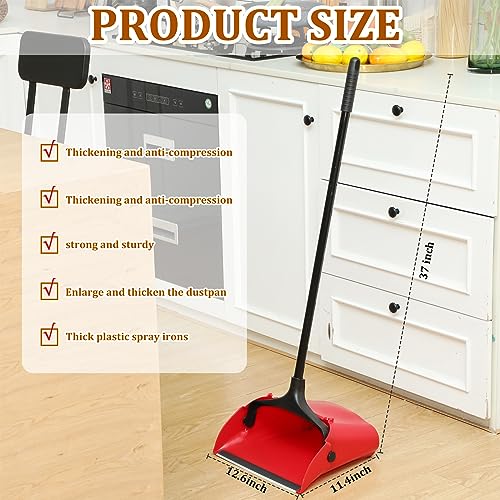 Weewooday 8 Pieces Commercial Lobby Dustpan Plastic Upright Dust Pan with Long Handle Metal Upright Dustpan Heavy Duty for Restaurants Commercial Lobby Garage Home and Outdoors Use (Red) - color: Red
