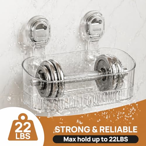 AVOKIHI Suction Cup Shower Caddy, No Drill Traceless Adhesive Shower Shelf for Inside Shower, Waterproof Bathroom Shower Storage Basket(Transparent)