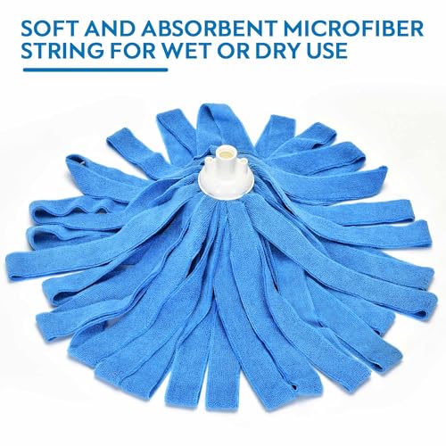 Matthew Microfiber Mop Compatible with Ceda Refill - Commercial Mop Replacement 54" Stainless Steel Handle with 2 Wet Mop Heads w/1 Handle Incl. 2 Pcs Blue Microfiber Cloth - color: Blue