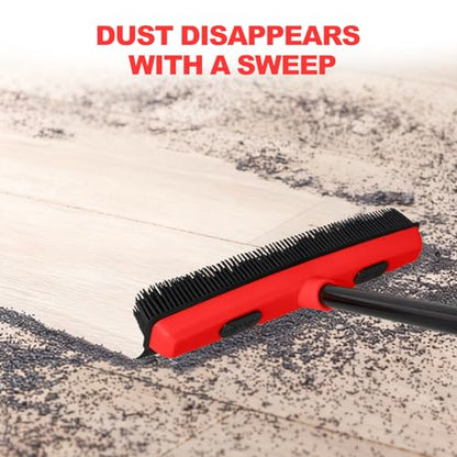 Rubber Broom for Pet Hair Removal with Squeegee, 49Inch Long Iron Handle Design, Portable Lint Remover Brush, Suitable for Carpets, Hardwood Floors and Tile Cleaning.