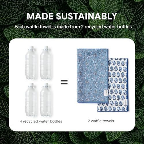 RECYCO Waffle Kitchen Towel Set of 2 - Quick Dry Microfiber Sustainable Dish Towels - Ultra Absorbent Reusable Cleaning Tea Towels - Lightweight Hand Towels,16”x 28”, Porcelain Blue - color: Porcelain Blue