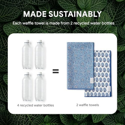 RECYCO Waffle Kitchen Towel Set of 2 - Quick Dry Microfiber Sustainable Dish Towels - Ultra Absorbent Reusable Cleaning Tea Towels - Lightweight Hand Towels,16”x 28”, Porcelain Blue - color: Porcelain Blue