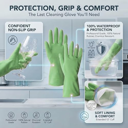 ForPro Natural Rubber Gloves, 6 Pairs Reusable Multi-Purpose Household Cleaning Gloves with Soft Inner Lining, Waterproof & Chemical-Resistant, Lime Zest, Medium - color: Lime Zest, size: Medium