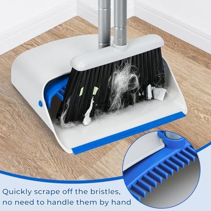 Broom and Dustpan Set with Long Handle 52", Standing Broom and Dust Pan Set for Home Kitchen Room Office Lobby Blue - color: Blue