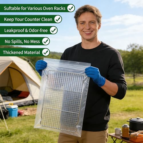 10-Pack Heavy Duty Oven Rack Cleaning Bags,19.7 * 27.5 inch，No Scrub Reusable Leak-Proof Soaking Bags for Grill Grates，Universal Fit for Oven Racks, Griddles and Smoker Grates