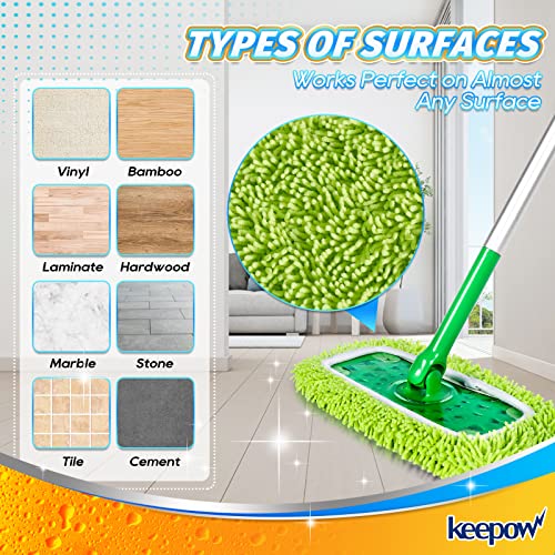 KEEPOW Dry Sweeping/Wet Mopping Cloths for Swiffer Sweeper, Reusable & Washable Microfiber Mop Pads Refills for Hard-Surface/Hardwood Floor Cleaning, 6 Pack (Mop is Not Included) - color: 6 Pack, Green