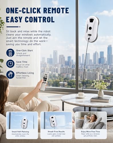 Automatic Window Cleaning Robot, Robot Window Cleaner with AI Intelligent Positioning & Edge Detection & Powerful Suction, Anti-Drop Safety for High-Rise Glass & Large Bay Windows