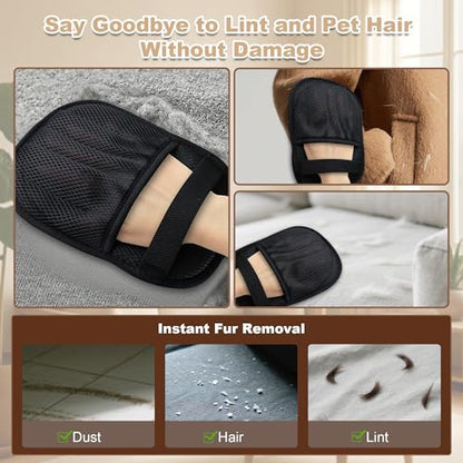 Pet Hair Remover Glove 3 Pack, Upgraded Electrostatic Pet Hair Removal Glove, Reusable & Washable Dog Cat Grooming Glove for Shedding, Effective Pet Hair Remover for Couch, Carpet, Car, Clothes - color: black 3pcs