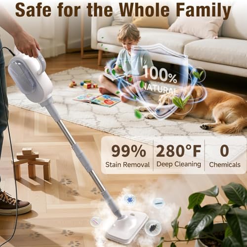 Steam Mop, 13-in-1 Powerful Detachable Handheld Steamer with 14 Accessories, 500ML Removable Tank & 23FT Power Cord for Floor Cleaning, Hardwood, Tiles, Window, Carpet