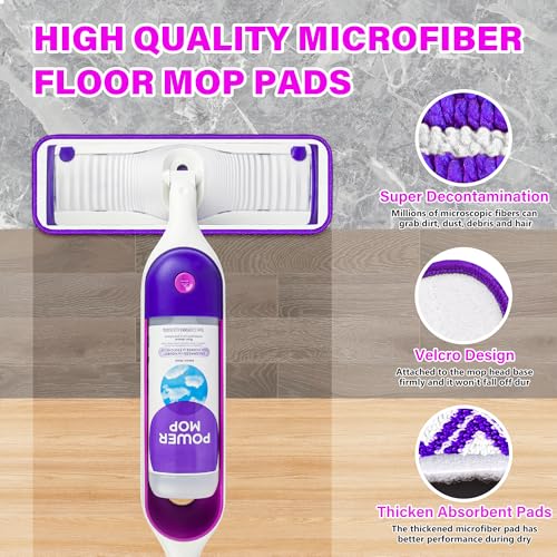 Reusable Mop Pads Compatible with Swiffer PowerMop, Microfiber Mop Pads Replacement Washable Mop Refills Pads for Dry Wet Mop, Spray Mops Pads Floor Mop Head for Hardwood Cleaning, 6 Pack