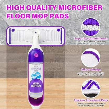Reusable Mop Pads Compatible with Swiffer PowerMop, Microfiber Mop Pads Replacement Washable Mop Refills Pads for Dry Wet Mop, Spray Mops Pads Floor Mop Head for Hardwood Cleaning, 6 Pack