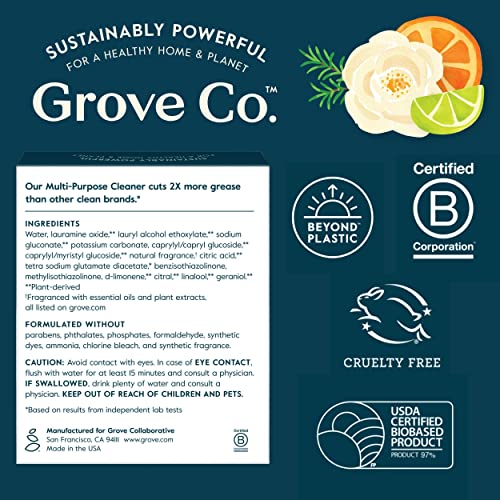 Grove Co. Multi-Purpose Cleaner, Refill Concentrate (6 x 1 Fl Oz) Plant-based Household Cleaning Supplies, Ammonia & Chlorine Free, No Plastic Waste, Lemon & Eucalyptus Scent, Total 3 x 2 Pack Refills - size: 1 Fl Oz (Pack of 6)