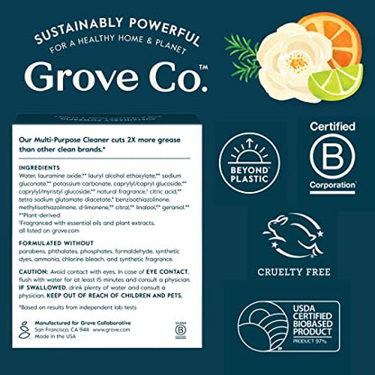 Grove Co. Multi-Purpose Cleaner, Refill Concentrate (6 x 1 Fl Oz) Plant-based Household Cleaning Supplies, Ammonia & Chlorine Free, No Plastic Waste, Lemon & Eucalyptus Scent, Total 3 x 2 Pack Refills - size: 1 Fl Oz (Pack of 6)