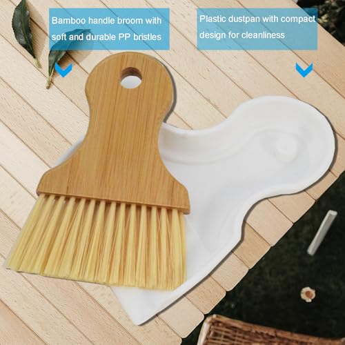 Mini Broom and Dustpan Set Portable Hand Broom with Bamboo Handle Small Crumb Sweeper for Home, Bathroom, Kitchen, Car Interior, Office, Pet Areas (White) - color: White