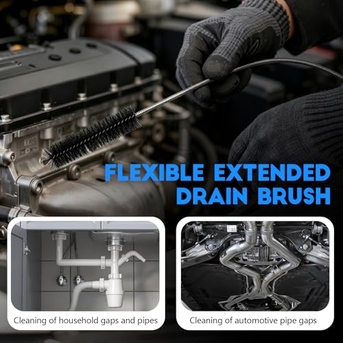 2PCS Flexible Long Drain Brush, 78 Inch Nylon Stainless Steel Tube Cleaning Brush, Slim Long Hose Pipe Cleaning Tool for Auto Sunroof Drain Hole, Car Fridge, Kitchen Sink (Single End-Black) - color: Single End-black