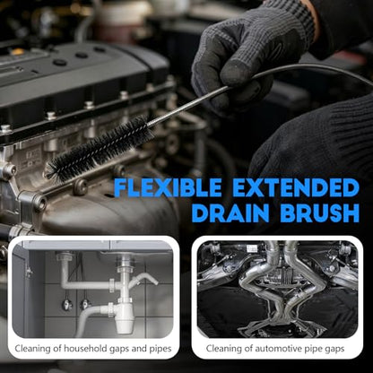 2PCS Flexible Long Drain Brush, 78 Inch Nylon Stainless Steel Tube Cleaning Brush, Slim Long Hose Pipe Cleaning Tool for Auto Sunroof Drain Hole, Car Fridge, Kitchen Sink (Double End-Black) - color: Double End-black