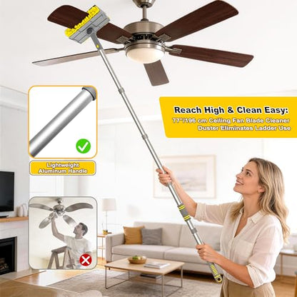 JEHONN 77” Ceiling Fan Cleaner Duster with Extra Bendable Chenille Dust Cleaning Tool, Detachable Washable Mop for Baseboard, Blinds, Walls, Floors & Car Interiors (Yellow)