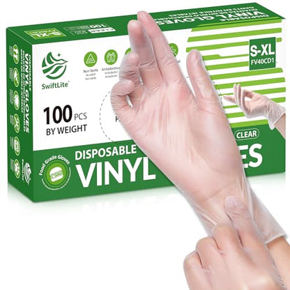 SWIFTLITE Disposable Vinyl Gloves, Food Safe, Latex-Free Powder-Free Clear Plastic Gloves for Cooking, House Clean, Food Prep - size: Small