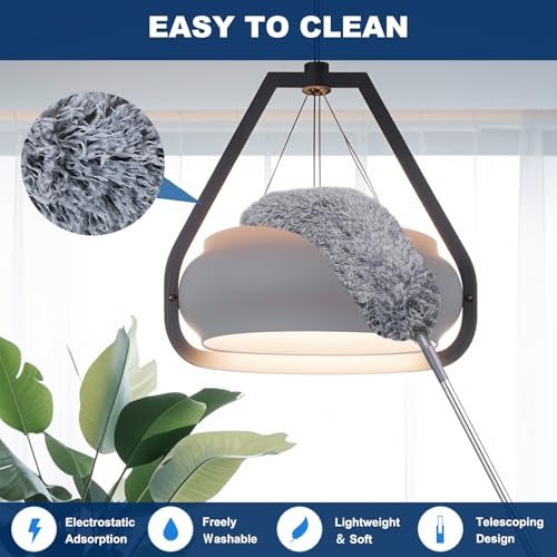 100 Inch Retractable Gap Dust Cleaner Cleaning Tools & Microfiber Feather Duster Washable and Retractable Duster Brush for Cleaning Under Appliances Furniture Ceiling Fan Dust and Cobweb Cleaner