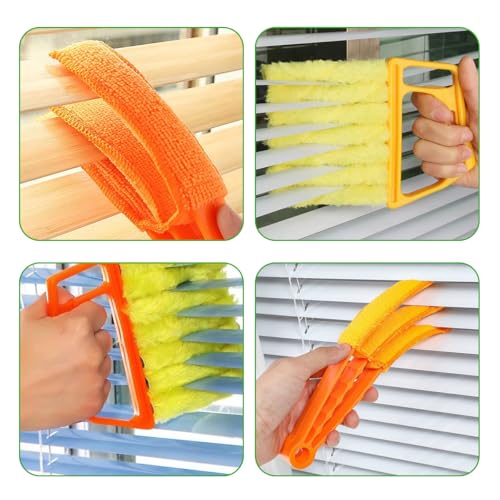 DXNQ 4 PCS Blind Cleaner Duster Tool, Window Venetian Hand-held 7 Finger Dusting Cleaner Brush, Blinds Cleaning Brush Tool for Window Shutters Air Conditioner, Car Accessories - color: 4 Pcs