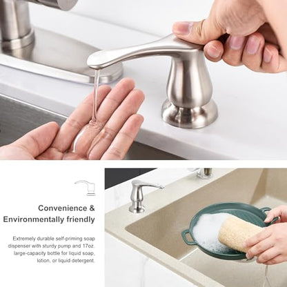 GAGALIFE Kitchen Sink Soap Dispenser - Brushed Nickel Built in Soap Dispenser with 17 OZ Bottle, Lotion Dispenser for Kitchen Sink, Refill from The Top - color: Brushed Nickel, size: with Bottle
