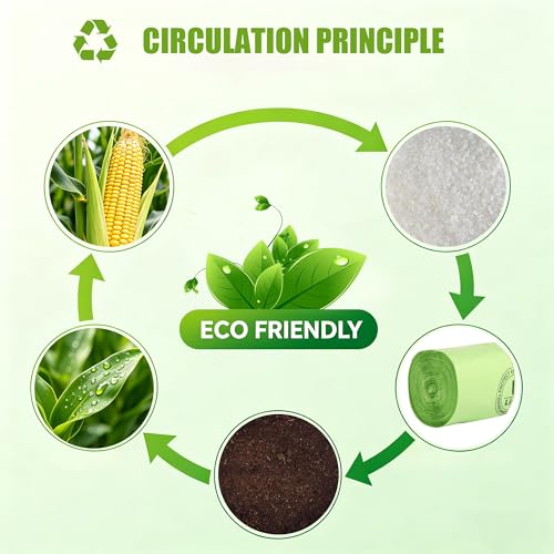 Small Compostable Trash Bags with Handles for Countertop Bin 6L,1.2 Gallon 100 Count Green Biodegradable Recycle Bags for Kitchen，Food Waste Bag with TUV and OK Compost Home and BPI Certified
