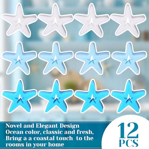 Tioncy 12 Pack Starfish Kitchen Sponges Bulk Dual Sided Scrubber Sponges Dishwashing White Blue Kitchen Cleaning Accessories for Household Supplies