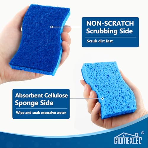 HOMEXCEL Sponges Kitchen 24pcs Non-Scratch for Dishes, Blue Scrub Cleaning Sponge for Non-Coated Cookware, Dishes, Pots, Pans, Dual Sided Dish Sponge for Kitchen, Household, Bathroom - color: Light Blue-s Shape