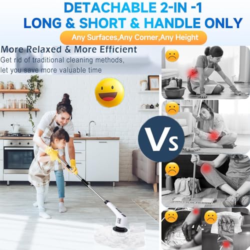 Electric Spin Scrubber,Cordless Cleaning Brush 3-in-1 Adjustable Detachable Exten Handle,2 Rotat Speed,Shower Scrubber with 9 Replaceable Brush Head,2024 New Power Cleaning Brush for Kitchen,Bathroom