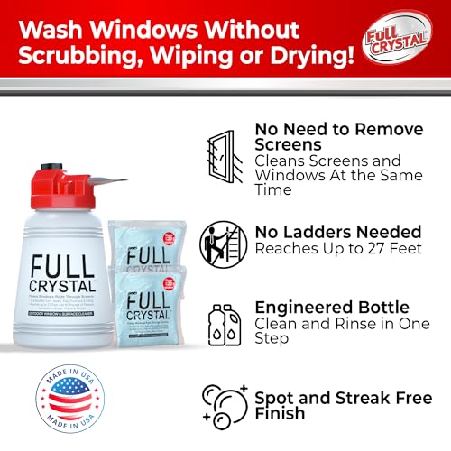Full Crystal Window Cleaning Kit – 8 oz Glass Cleaner and Bottle with 27 ft Reach, Each 4 oz Bag Makes Up to 640 fl oz, Cleans Up to 40 Windows, Scrub-Free, Rinse-Free - style: 4 Ounce (Pack of 2)