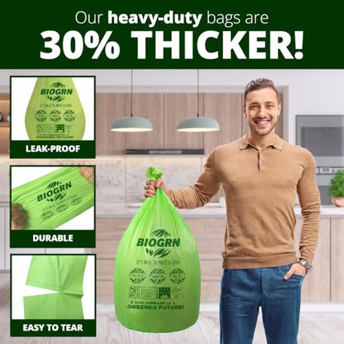 10-13 Gallon Compostable Trash Bags with Flat-Top 50 Bags Thick 0.87 Mil Leakproof Plant-based Tall Kitchen Wet Food Scrap Waste, ASTM D6400, US BPI and OK Compost Home Certified - color: 13 Gal, Flat Top Bags, 50 Count