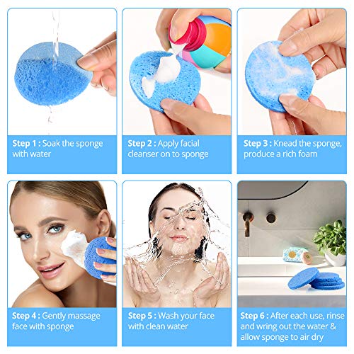 Natural Facial Cleansing Sponges- 20 Count Compressed Facial Sponges Cellulose Reusable Soft Cosmetic Esponjas para Faciales for Professional Makeup Removal, Facials Spa, Exfoliator, Skin Massage111 - color: Blue