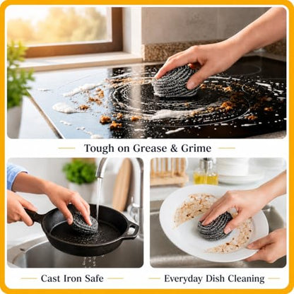 12Pcs Stainless Steel Scrubbers for Dishes, Pots, Pans, & Sinks - Steel Wool Scrubber Pads for Kitchen Cleaning