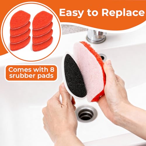 Bathtub Scrubber with Long Handle - Shower Scrub Brush with 8 Replacement Scouring Pads, Bathroom Cleaning Brush for Tub, Tile, Floor - size: Shower Scrubber