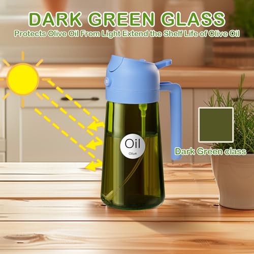 YARRAMATE 16oz/470ml Dark Green Oil Sprayer for Cooking with Stickers, Food-grade Premium 2 in 1 Olive Oil Dispenser Bottle for Kitchen Gadgets, Air Fryer, Salad, Frying, BBQ (SkyBlue) - color: 08_SkyBlue